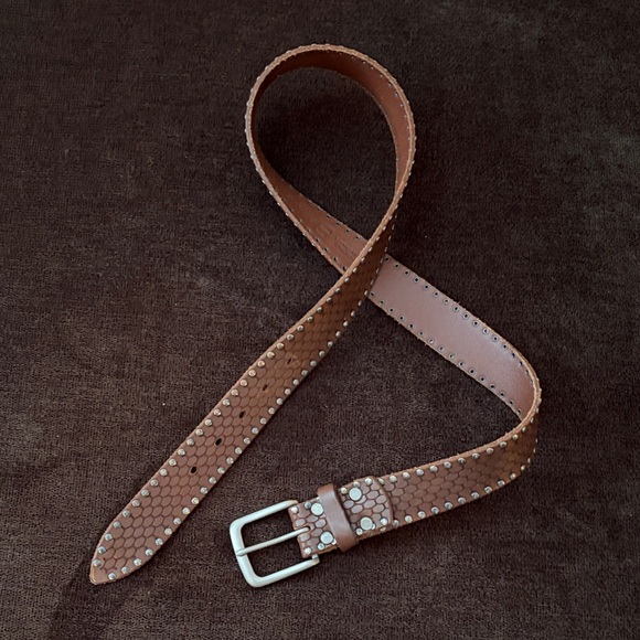 Brave Leather Accessories - Brown Studded Leather Waist Belt with Silver Buckle